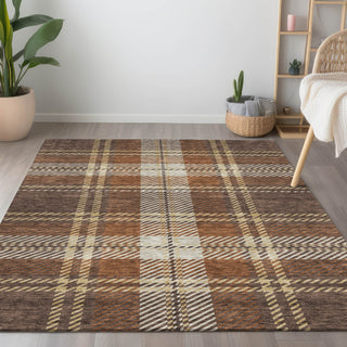 Piper Looms Chantille Plaid ACN935 Chocolate Machine Washable Area Rug Lifestyle Image Feature