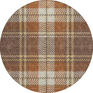 Piper Looms Chantille Plaid ACN935 Chocolate Machine Washable Area Rug Round Main Image