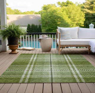 Piper Looms Chantille Plaid ACN935 Green Machine Washable Area Rug Outdoor Lifestyle Image Feature