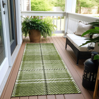 Piper Looms Chantille Plaid ACN935 Green Machine Washable Area Rug Runner Outdoor Lifestyle Image Feature