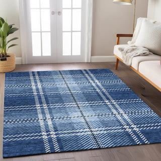 Piper Looms Chantille Plaid ACN935 Navy Machine Washable Area Rug Lifestyle Image Feature