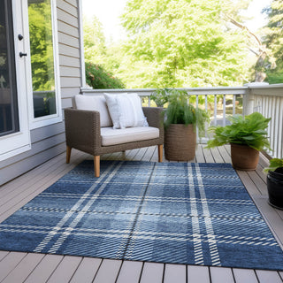 Piper Looms Chantille Plaid ACN935 Navy Machine Washable Area Rug Outdoor Lifestyle Image Feature