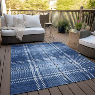 Piper Looms Chantille Plaid ACN935 Navy Machine Washable Area Rug Outdoor Lifestyle Image Feature