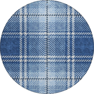 Piper Looms Chantille Plaid ACN935 Navy Machine Washable Area Rug Round Main Image