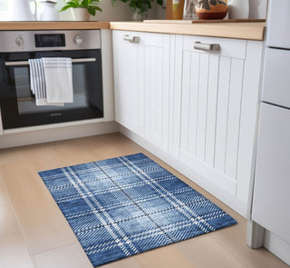 Piper Looms Chantille Plaid ACN935 Navy Machine Washable Area Rug Scatter Lifestyle Image Feature