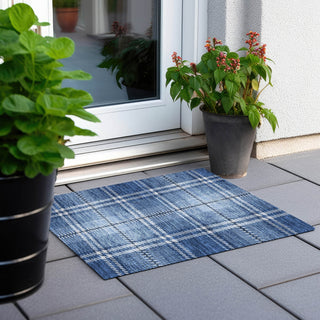 Piper Looms Chantille Plaid ACN935 Navy Machine Washable Area Rug Scatter Outdoor Lifestyle Image Feature