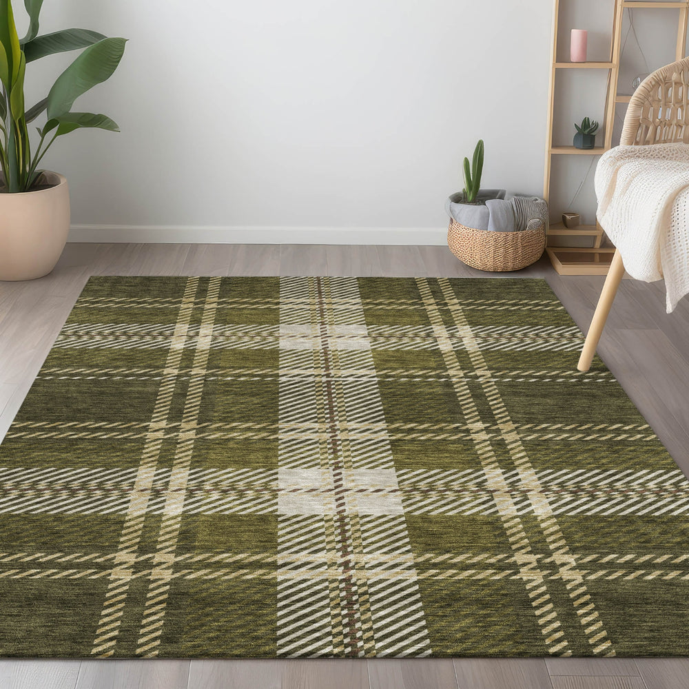 Piper Looms Chantille Plaid ACN935 Olive Machine Washable Area Rug Lifestyle Image Feature
