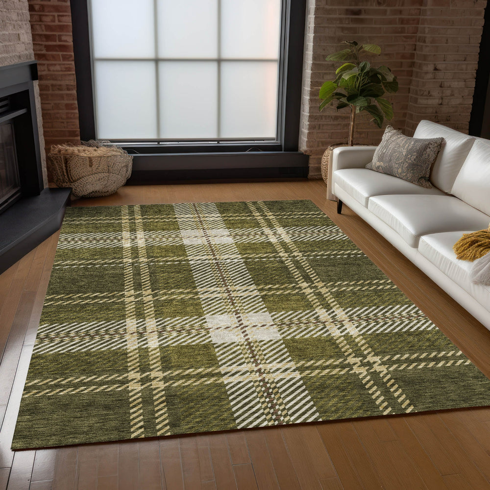 Piper Looms Chantille Plaid ACN935 Olive Machine Washable Area Rug Lifestyle Image Feature