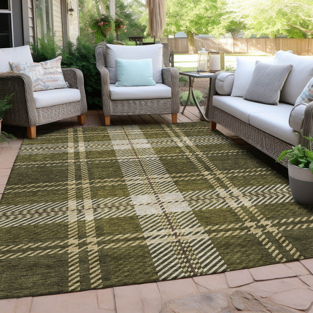 Piper Looms Chantille Plaid ACN935 Olive Machine Washable Area Rug Outdoor Lifestyle Image Feature