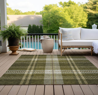 Piper Looms Chantille Plaid ACN935 Olive Machine Washable Area Rug Outdoor Lifestyle Image Feature