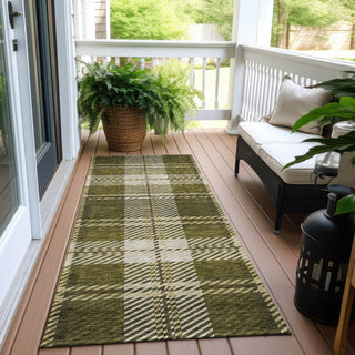 Piper Looms Chantille Plaid ACN935 Olive Machine Washable Area Rug Runner Outdoor Lifestyle Image Feature