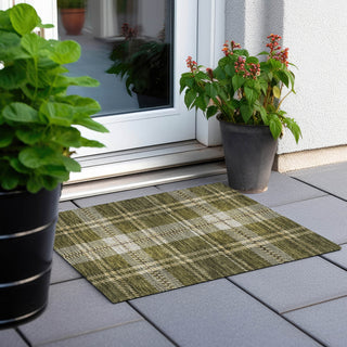 Piper Looms Chantille Plaid ACN935 Olive Machine Washable Area Rug Scatter Outdoor Lifestyle Image Feature