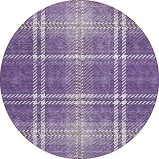 Piper Looms Chantille Plaid ACN935 Purple Machine Washable Area Rug Round Main Image