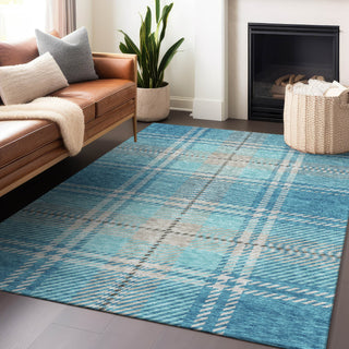 Piper Looms Chantille Plaid ACN935 Teal Machine Washable Area Rug Lifestyle Image Feature