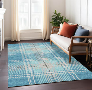 Piper Looms Chantille Plaid ACN935 Teal Machine Washable Area Rug Lifestyle Image Feature