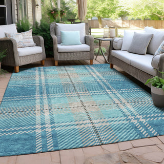 Piper Looms Chantille Plaid ACN935 Teal Machine Washable Area Rug Outdoor Lifestyle Image Feature