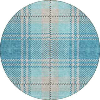 Piper Looms Chantille Plaid ACN935 Teal Machine Washable Area Rug Round Main Image