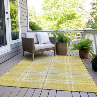 Piper Looms Chantille Plaid ACN935 Yellow Machine Washable Area Rug Outdoor Lifestyle Image Feature