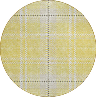 Piper Looms Chantille Plaid ACN935 Yellow Machine Washable Area Rug Round Main Image