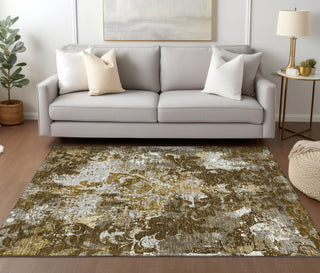 Piper Looms Chantille Damask ACN936 Brown Machine Washable Area Rug Lifestyle Image Feature