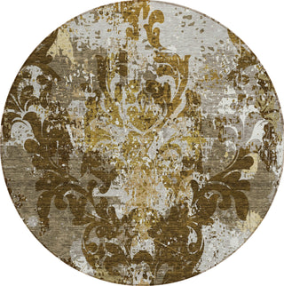 Piper Looms Chantille Damask ACN936 Brown Machine Washable Area Rug Round Main Image
