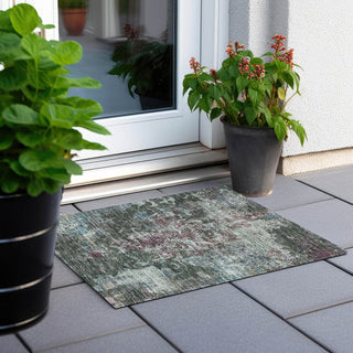 Piper Looms Chantille Damask ACN936 Fern Machine Washable Area Rug Scatter Outdoor Lifestyle Image Feature