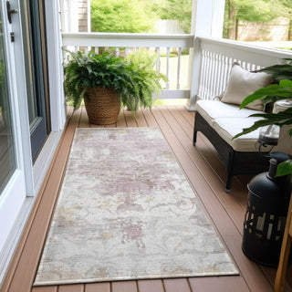 Piper Looms Chantille Damask ACN936 Ivory Machine Washable Area Rug Runner Outdoor Lifestyle Image Feature