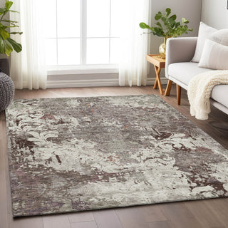 Piper Looms Chantille Damask ACN936 Taupe Machine Washable Area Rug Lifestyle Image Feature