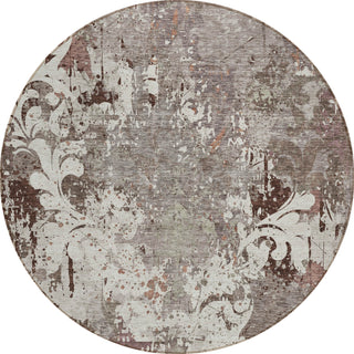 Piper Looms Chantille Damask ACN936 Taupe Machine Washable Area Rug Round Main Image