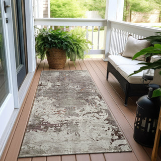 Piper Looms Chantille Damask ACN936 Taupe Machine Washable Area Rug Runner Outdoor Lifestyle Image Feature