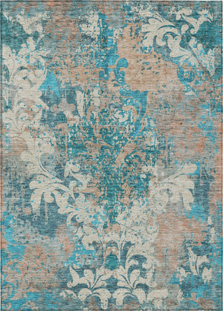 Piper Looms Chantille Damask ACN936 Teal Machine Washable Area Rug main image