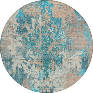 Piper Looms Chantille Damask ACN936 Teal Machine Washable Area Rug Round Main Image