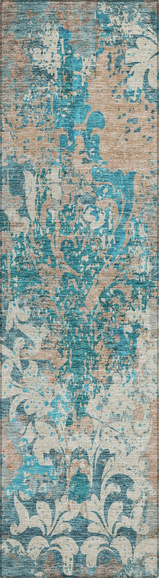Piper Looms Chantille Damask ACN936 Teal Machine Washable Area Rug Runner Main Image