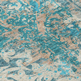 Piper Looms Chantille Damask ACN936 Teal Machine Washable Area Rug Swatch Image
