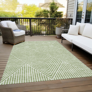 Piper Looms Chantille Geometric ACN937 Aloe Machine Washable Area Rug Outdoor Lifestyle Image Feature