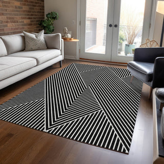 Piper Looms Chantille Geometric ACN937 Black Machine Washable Area Rug Lifestyle Image Feature