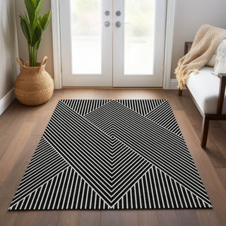 Piper Looms Chantille Geometric ACN937 Black Machine Washable Area Rug Lifestyle Image Feature
