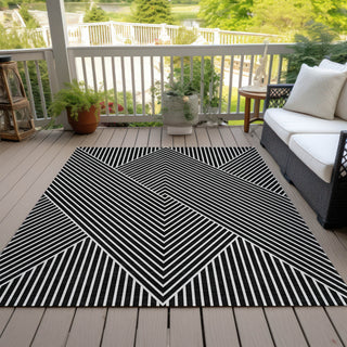Piper Looms Chantille Geometric ACN937 Black Machine Washable Area Rug Outdoor Lifestyle Image Feature