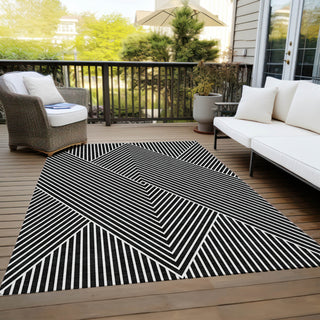 Piper Looms Chantille Geometric ACN937 Black Machine Washable Area Rug Outdoor Lifestyle Image Feature
