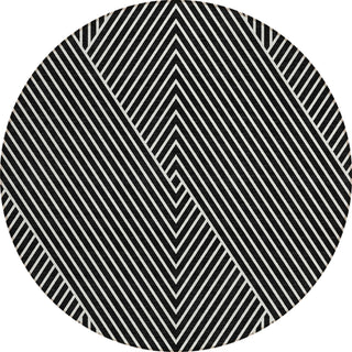 Piper Looms Chantille Geometric ACN937 Black Machine Washable Area Rug Round Main Image