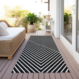 Piper Looms Chantille Geometric ACN937 Black Machine Washable Area Rug Runner Outdoor Lifestyle Image Feature