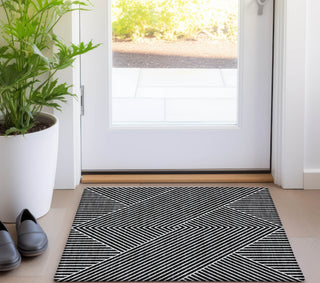 Piper Looms Chantille Geometric ACN937 Black Machine Washable Area Rug Scatter Lifestyle Image Feature