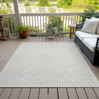 Piper Looms Chantille Geometric ACN937 Ivory Machine Washable Area Rug Outdoor Lifestyle Image Feature