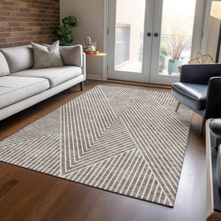 Piper Looms Chantille Geometric ACN937 Taupe Machine Washable Area Rug Lifestyle Image Feature