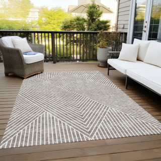 Piper Looms Chantille Geometric ACN937 Taupe Machine Washable Area Rug Outdoor Lifestyle Image Feature
