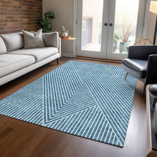 Piper Looms Chantille Geometric ACN937 Teal Machine Washable Area Rug Lifestyle Image Feature