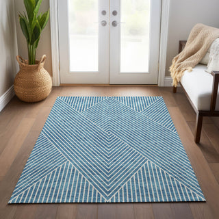 Piper Looms Chantille Geometric ACN937 Teal Machine Washable Area Rug Lifestyle Image Feature