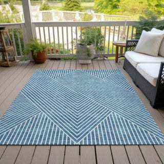 Piper Looms Chantille Geometric ACN937 Teal Machine Washable Area Rug Outdoor Lifestyle Image Feature