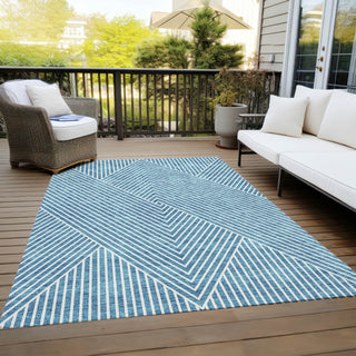 Piper Looms Chantille Geometric ACN937 Teal Machine Washable Area Rug Outdoor Lifestyle Image Feature