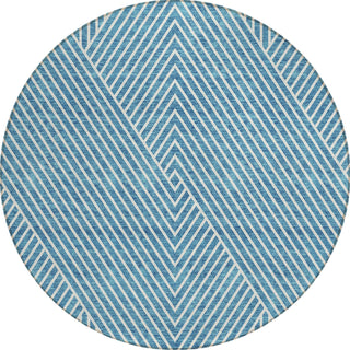 Piper Looms Chantille Geometric ACN937 Teal Machine Washable Area Rug Round Main Image